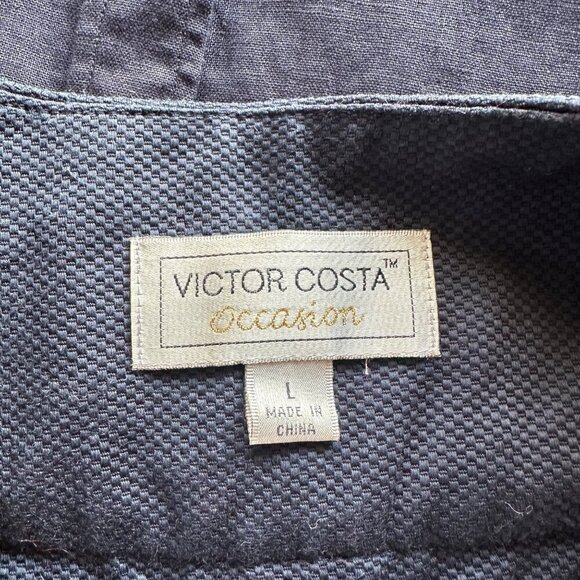 Victor Costa Womens Embroidered Blazer Size L Navy Embellished Textured Cotton - Picture 6 of 7